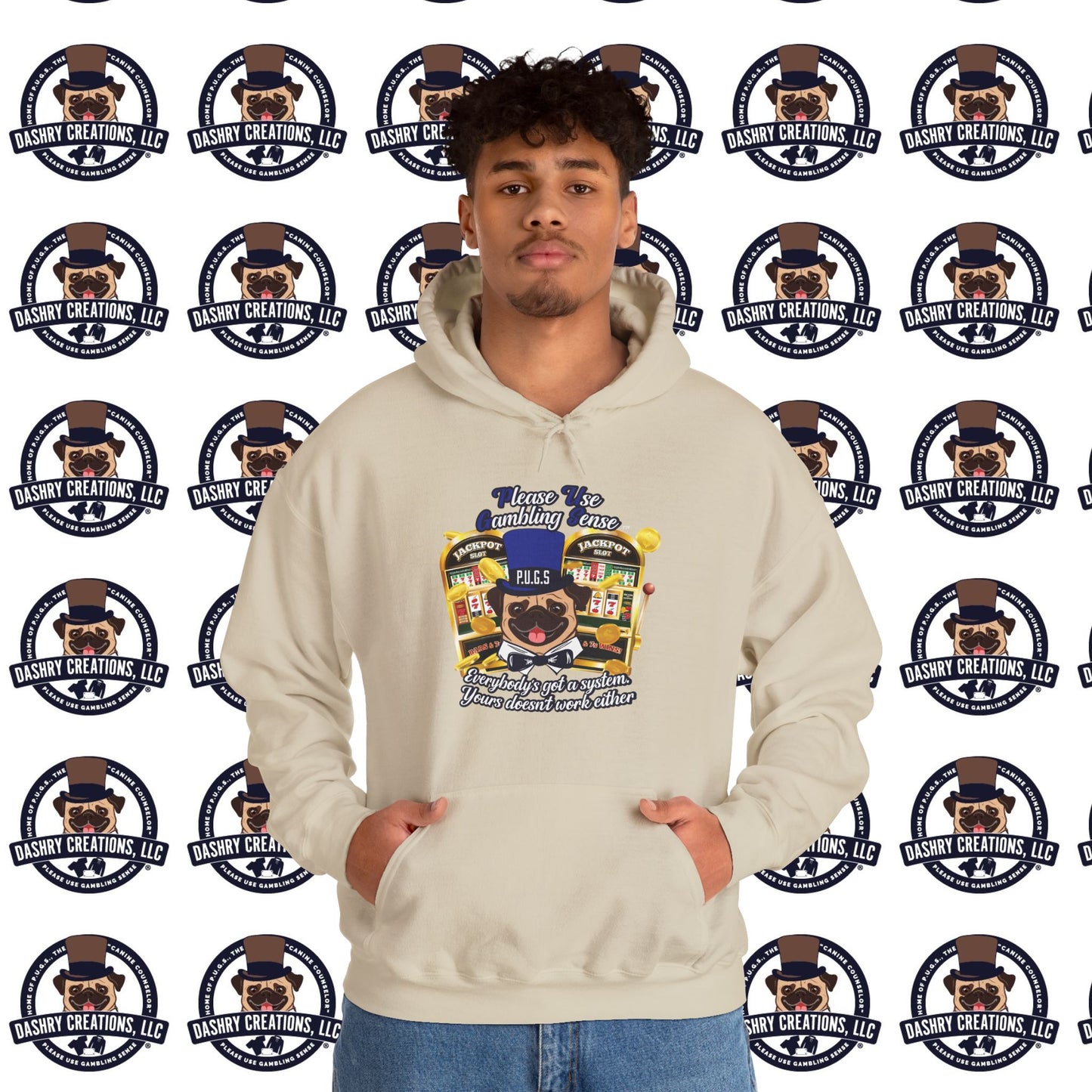 Slots “Everybody’s Got A System” Blue & Black Top Hat Unisex Heavy Blend™ Hooded Sweatshirt