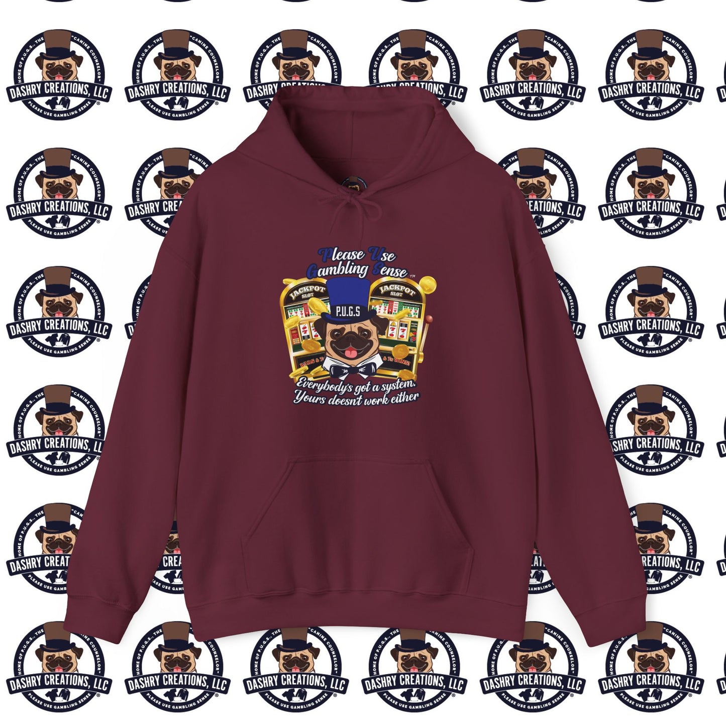 Slots “Everybody’s Got A System” Blue & Black Top Hat Unisex Heavy Blend™ Hooded Sweatshirt