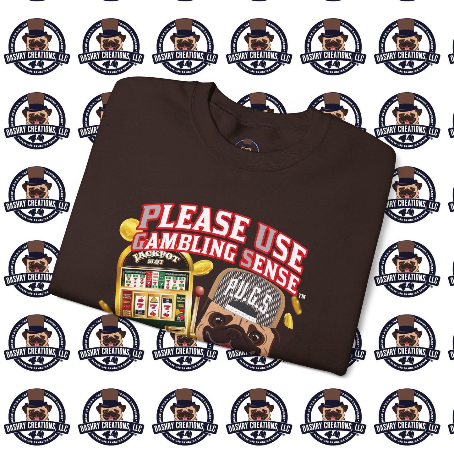 Slots “Everybody’s Got A System” Tan & White Backwards Baseball Cap Unisex Heavy Blend™ Crewneck Sweatshirt