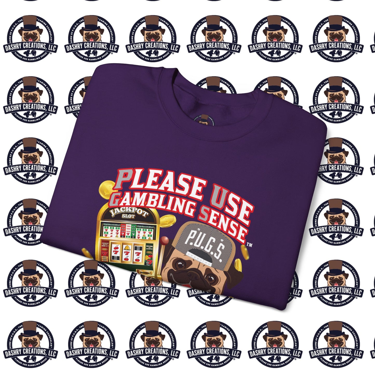 Slots “Everybody’s Got A System” Tan & White Backwards Baseball Cap Unisex Heavy Blend™ Crewneck Sweatshirt