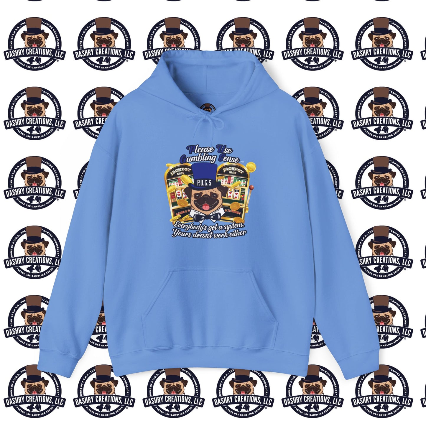 Slots “Everybody’s Got A System” Blue & Black Top Hat Unisex Heavy Blend™ Hooded Sweatshirt