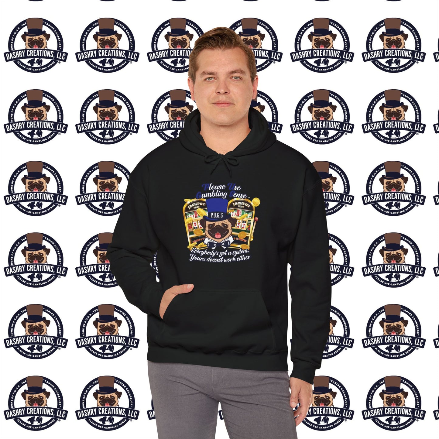 Slots “Everybody’s Got A System” Blue & Black Top Hat Unisex Heavy Blend™ Hooded Sweatshirt