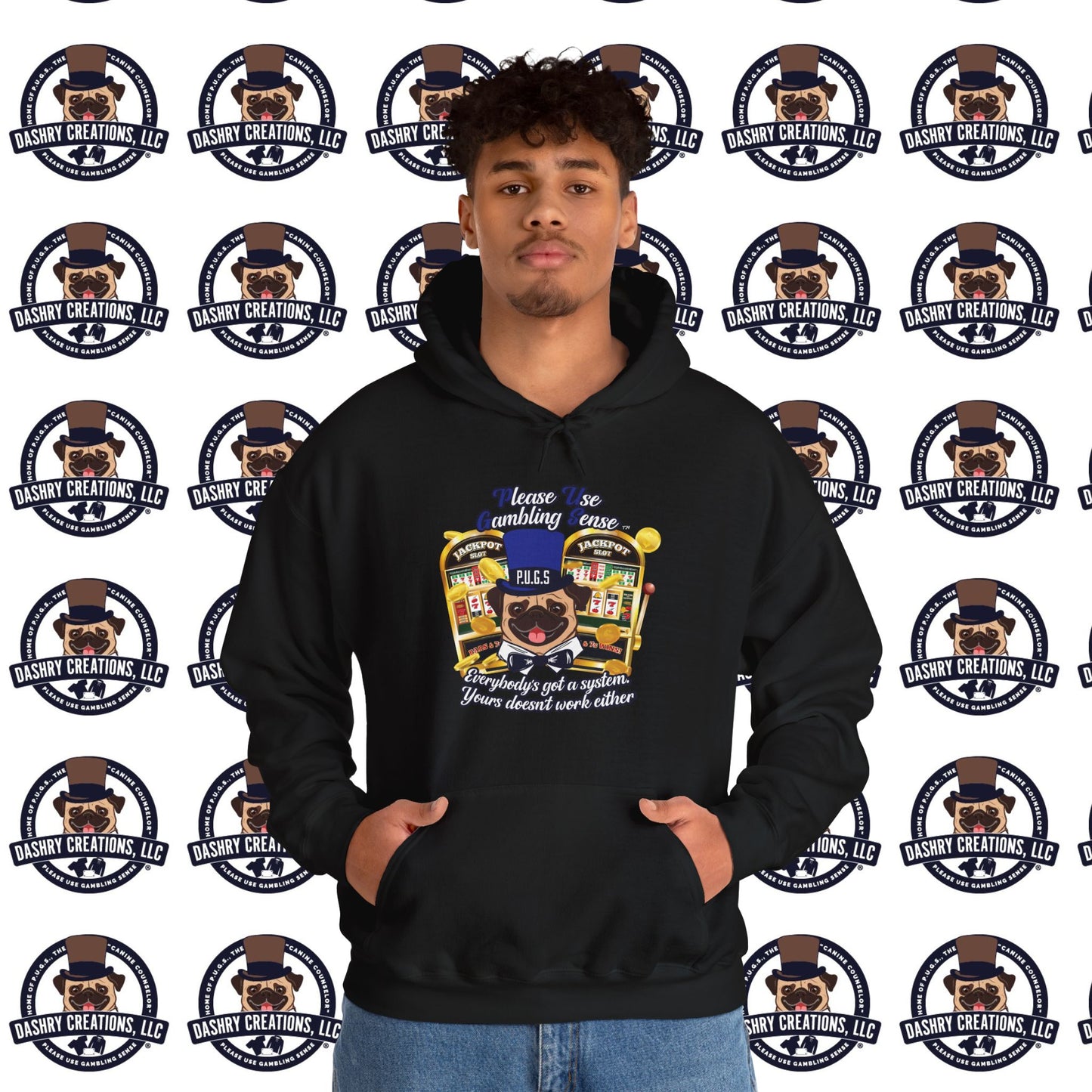 Slots “Everybody’s Got A System” Blue & Black Top Hat Unisex Heavy Blend™ Hooded Sweatshirt