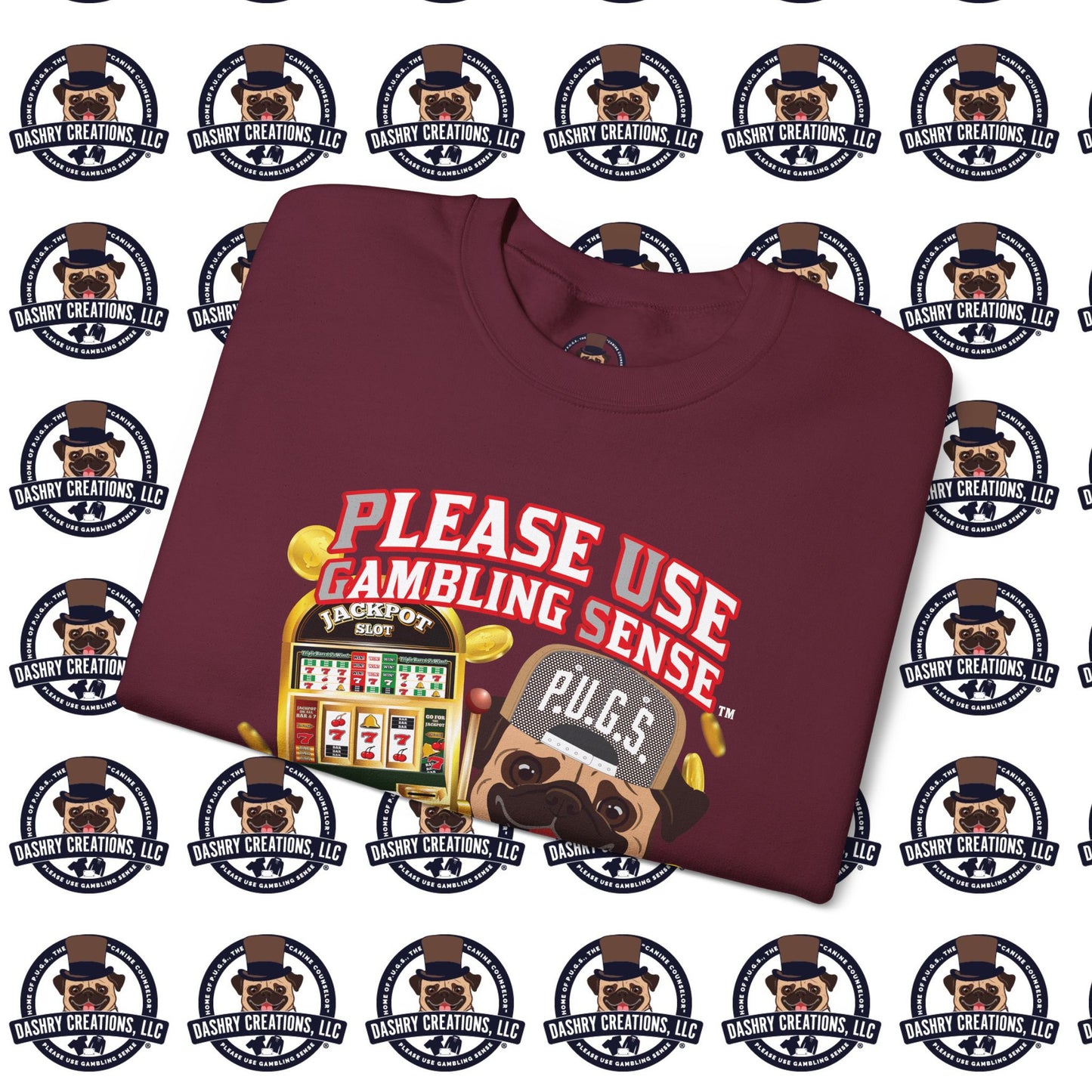 Slots “Everybody’s Got A System” Tan & White Backwards Baseball Cap Unisex Heavy Blend™ Crewneck Sweatshirt