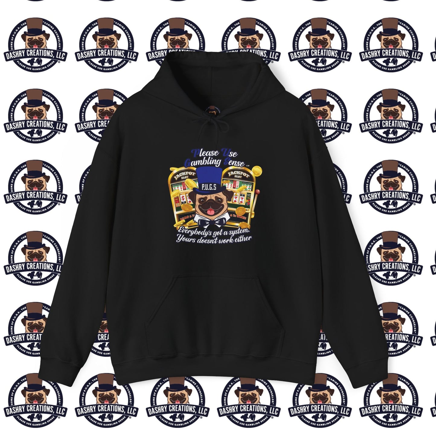 Slots “Everybody’s Got A System” Blue & Black Top Hat Unisex Heavy Blend™ Hooded Sweatshirt
