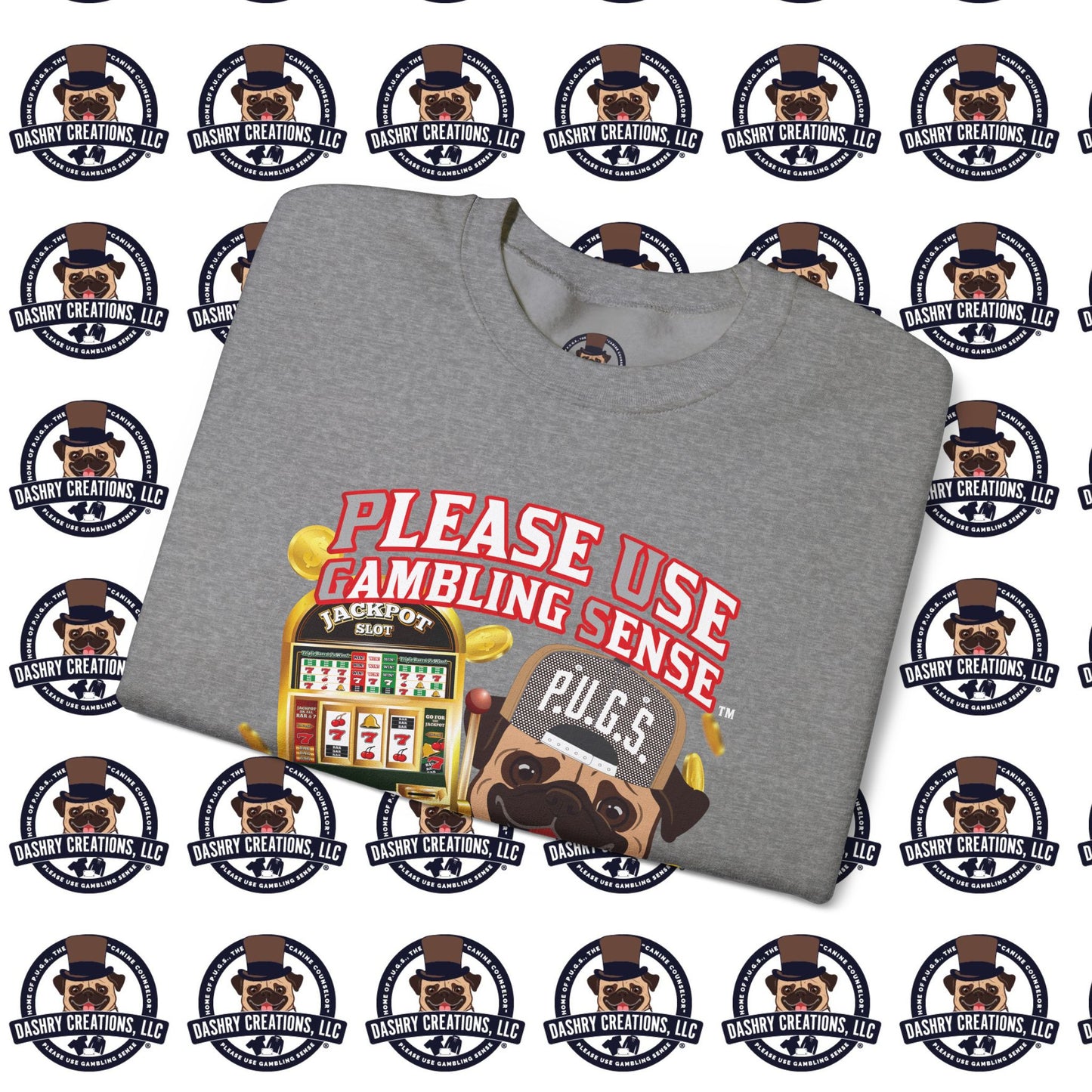 Slots “Everybody’s Got A System” Tan & White Backwards Baseball Cap Unisex Heavy Blend™ Crewneck Sweatshirt