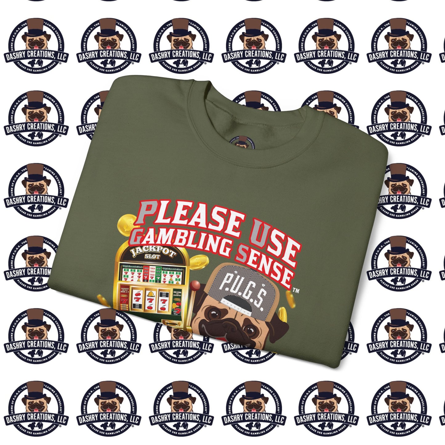 Slots “Everybody’s Got A System” Tan & White Backwards Baseball Cap Unisex Heavy Blend™ Crewneck Sweatshirt