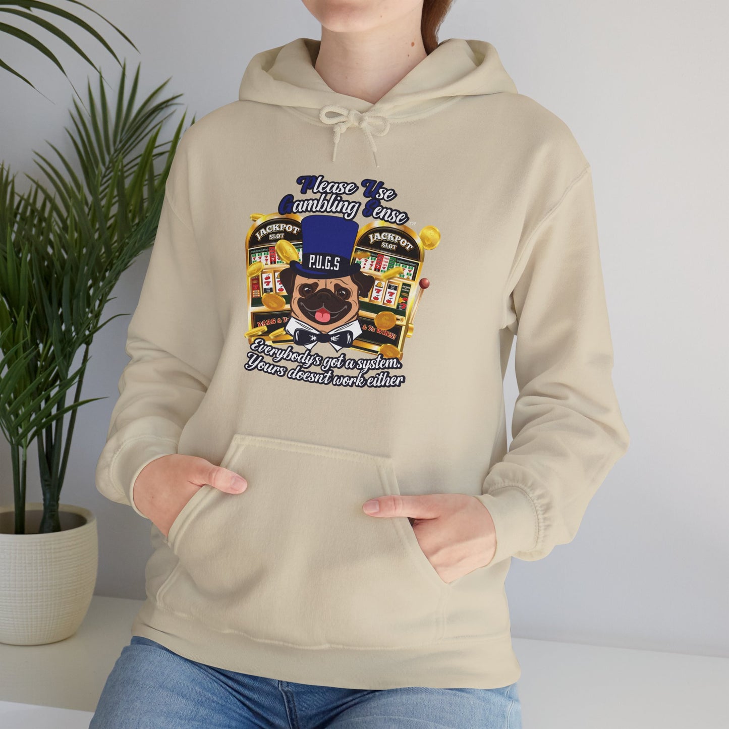 Slots “Everybody’s Got A System” Blue & Black Top Hat Unisex Heavy Blend™ Hooded Sweatshirt