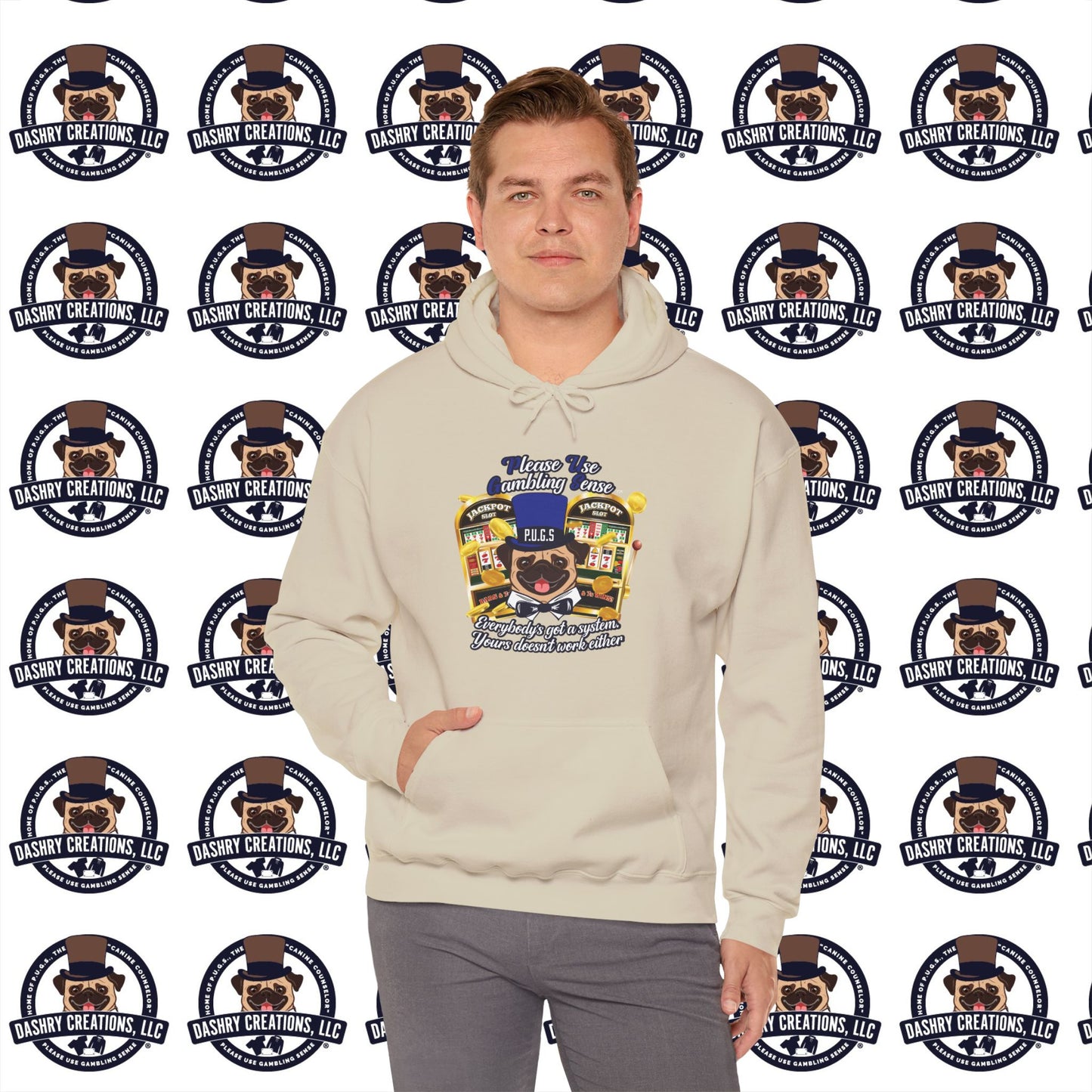 Slots “Everybody’s Got A System” Blue & Black Top Hat Unisex Heavy Blend™ Hooded Sweatshirt