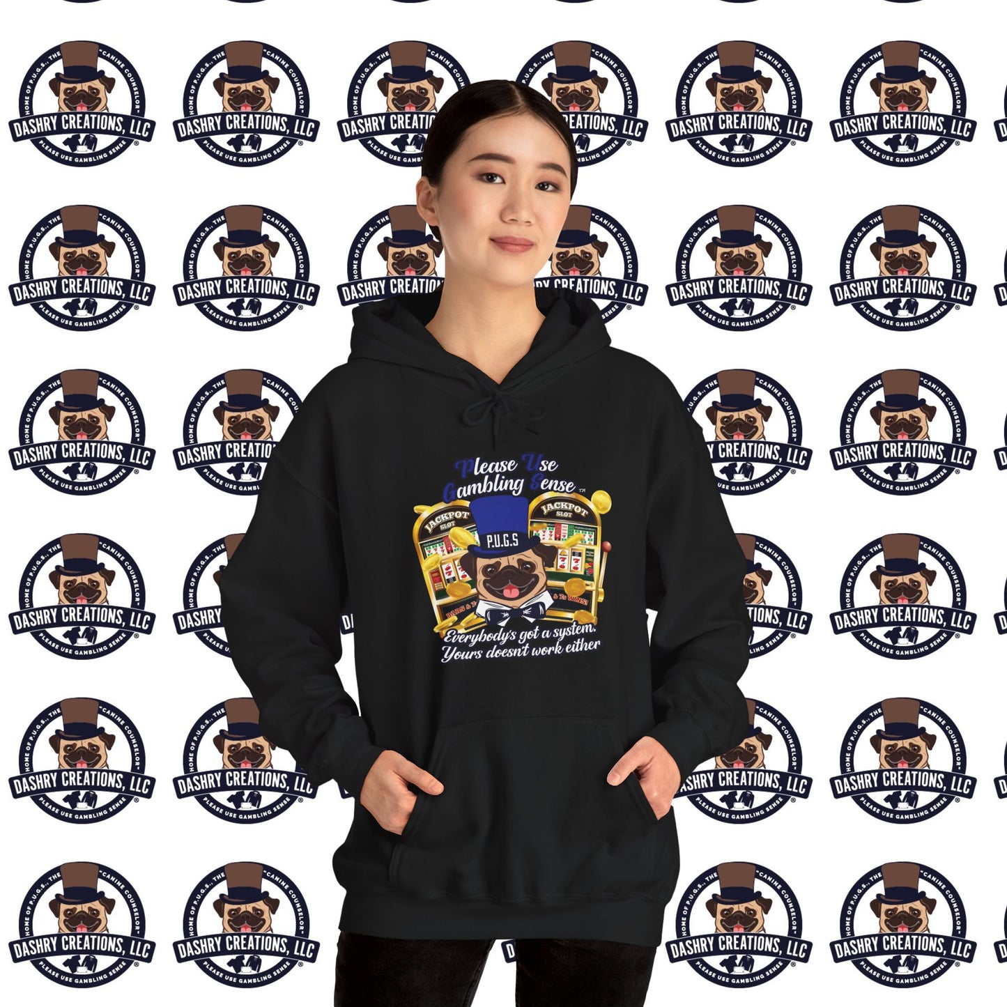 Slots “Everybody’s Got A System” Blue & Black Top Hat Unisex Heavy Blend™ Hooded Sweatshirt